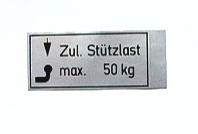 Stützlastschild  50kg für Zugwagen 65x30mm