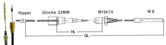 Bowdenzug 1130/1340mm Glocke 22mm