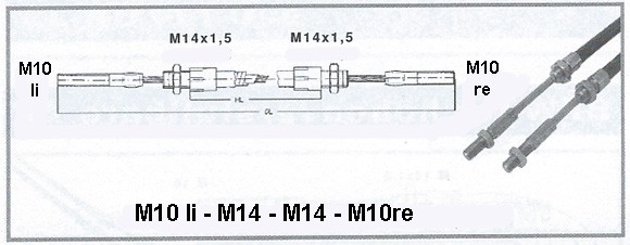 Bremsbowdenzug M10re-M10li / M14 -  700/ 990mm für Alko 1.3VB o.RM