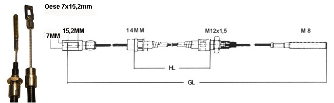 Brems Bowdenzug mit fester Langlochöse 15,2x7,0 - Bund 14mm