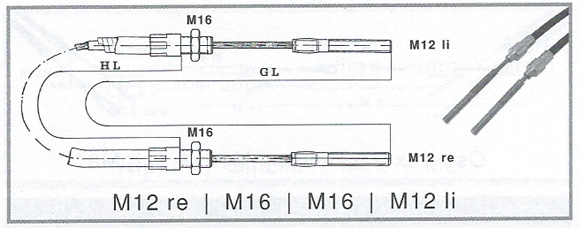 Bremsbowdenzug M12re-M12li / M16  - 1200/1550mm für Peitz AEV Bremse 